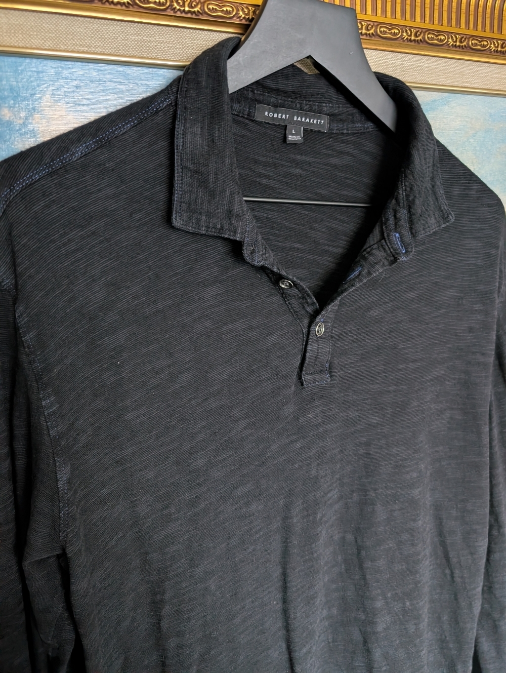 Robert Barakett Sueded Black Long Sleeve Polo